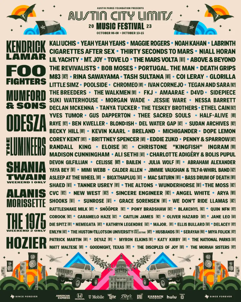 Poster with lineup for Austin City Limits music festival 2023